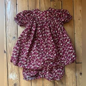 Petite Pomme cotton burgundy pink floral dress and bloomer set - 6-12 months